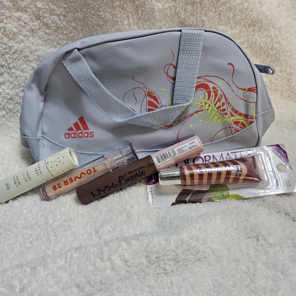 Adidas Makeup Bag with Lip Bundle-Tower 28, Colormates, NYX, and Beekman 1802